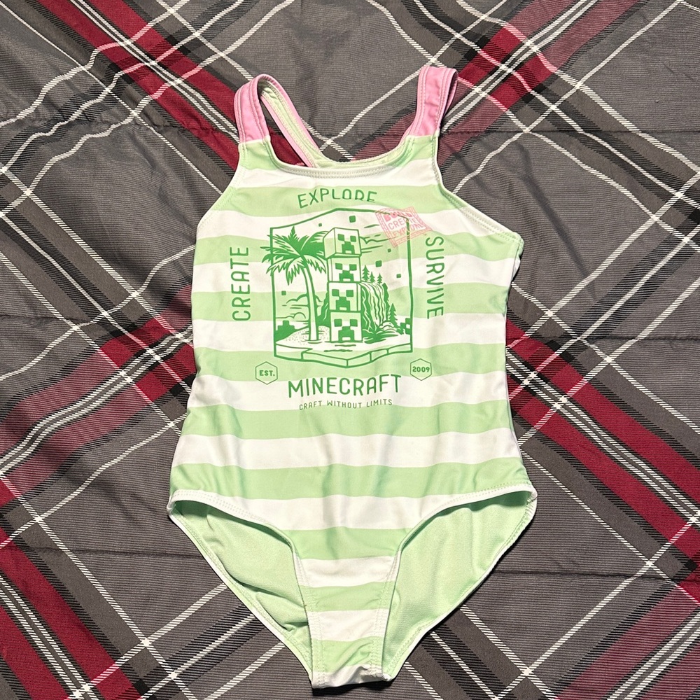 Minecraft Kids Swim One Piece - Green and Pink
